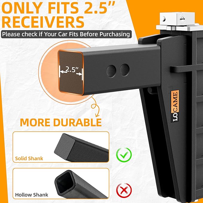 LOCAME Adjustable Trailer Hitch, Fits 2.5-Inch Receiver, 6-Inch Drop/Rise Drop Hitch, 28,000 LBS GTW-Tow Hitch for Heavy Duty Truck, Solid Ball Mount, LC0078