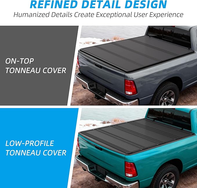 LEDKINGDOMUS Low-Profile Hard Quadfold Truck Bed Tonneau Cover Fits for Dodge Ram 1500 2009-2024, Fit for Dodge Ram 2500 3500 2010-2026 | 6.4ft Bed w/o Ram Box