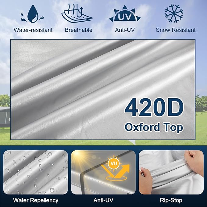 Mofeez Oxford Fabric Travel Trailer RV Cover, 420D Oxford Camper Cover 22-24 ft Travel Trailer Tearproof Waterproof Windproof Travel Trailer Cover with Tire Covers, Jack Cover and Propane Tank Cover