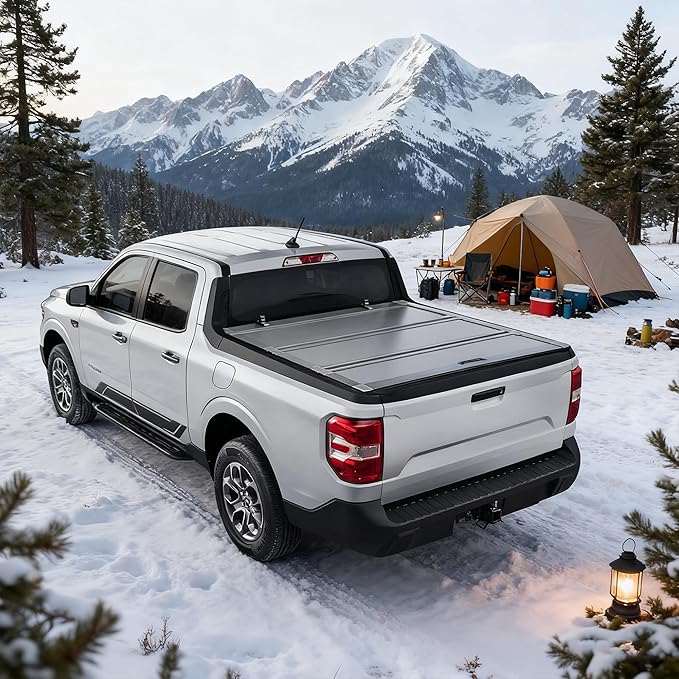 Kikito Truck Bed Tonneau Cover Compatible with 2022-2025 Ford Maverick 4.5ft (54.4") Flip-Up Style FRP Hard Folding Truck Bed Cover No-Drill 100% Bed Access