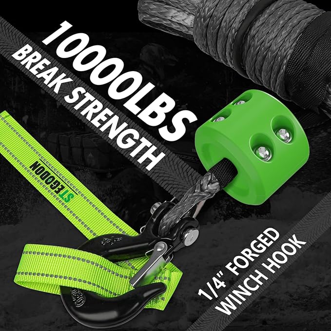 Synthetic Winch Rope, 1/4'' x 50ft 10,000LBS Synthetic Winch Line 1/4 Winch Cable Replacement Synthetic Rope with Forged Winch Hook and Rubber Stopper for 4WD Off Road Vehicle ATV UTV (Gray)