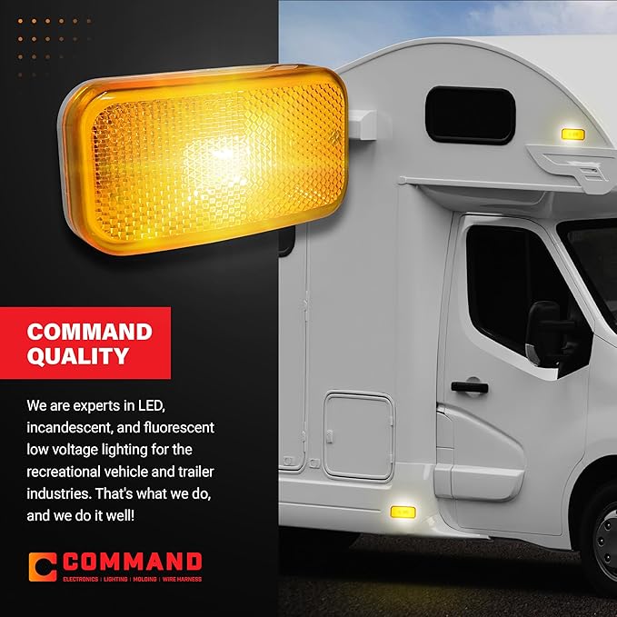 Command Electronics OEM 12V Modern Incandescent RV & Trailer Clearance Light – Made in USA – Amber, White Base – 2-Pack