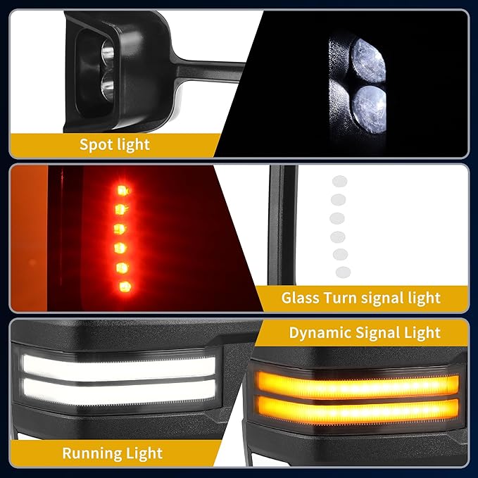 DWVO Towing Mirrors Compatible with 07-13 Silverado Sierra 1500 2500 HD 3500 HD Avalanche Suburban Tahoe Yukon, Turn Signal Light Running Lights Power Heated Manually Folding Switchback White