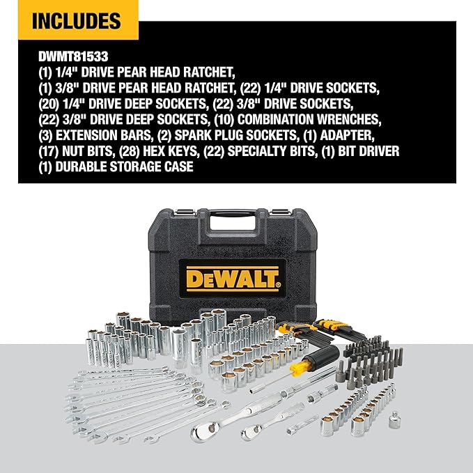 DEWALT Mechanics Tool Set, 1/4 and 3/8 Inch Drive, SAE, 172-Piece (DWMT81533)