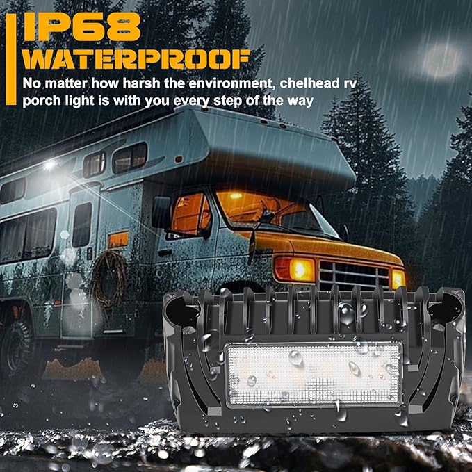 Chelhead LED RV Exterior Porch Utility Light Aluminum Base 12v Lighting Fixture, Replacement Lighting Compatible with RVs, Trailers, Campers, 5th Wheels, Trucks, Clear and Amber Led