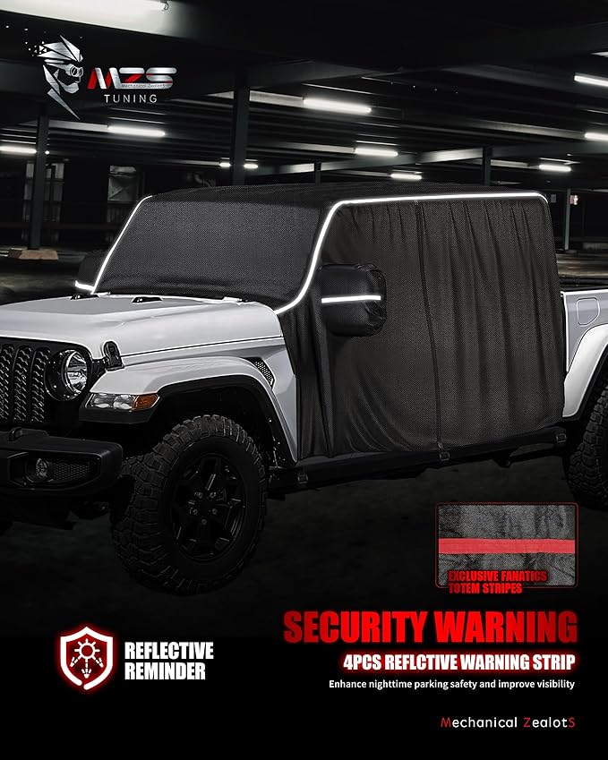 MZS Cab Cover Compatible with Gladiator JT 4 Door 2020-2026, 600D Waterproof Gladiator Cover with Driver Door Zipper 6 Gust Hook Car Half Cover Windproof Sun Snow Rain Scratch Protection Cover