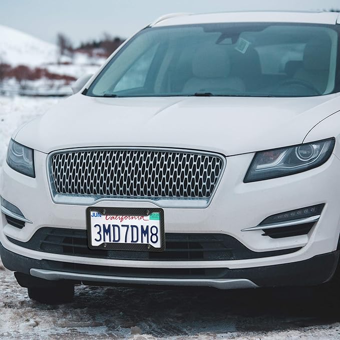 BGGTMO Carbon Fiber License Plate Frames- 2 Pack Black Aluminum Printed Carbon Patterns Car Tag Cover for Front & Rear, 4 Hole Heavy Duty Universal Holder Mount Screws with Caps