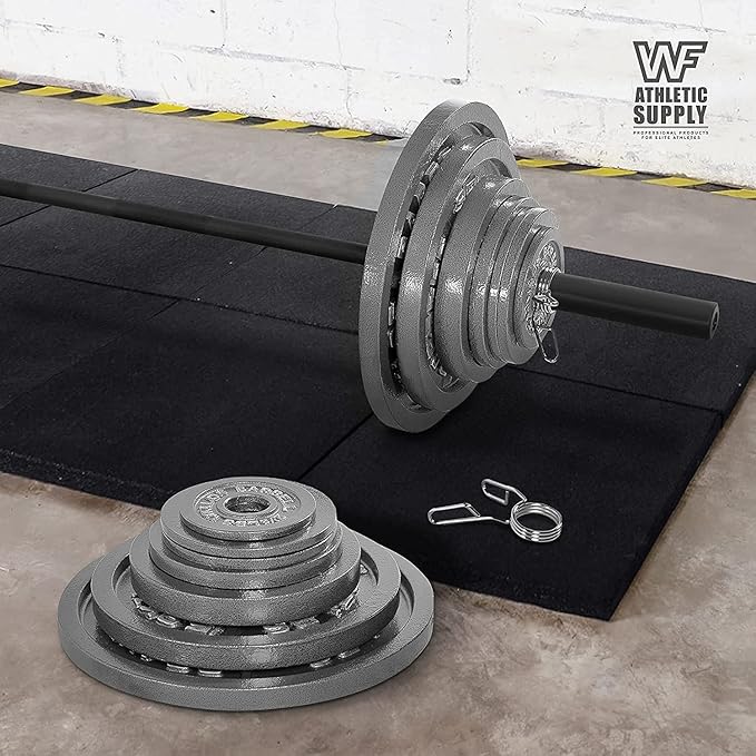 WF Athletic Supply 7 ft 2-inch Olympic Weighted Solid Steel Bar Barbell, for Weightlifting/Bench Press/Deadlift and Power Lifting Strength Training, with Rotating Sleeve, Home Gym