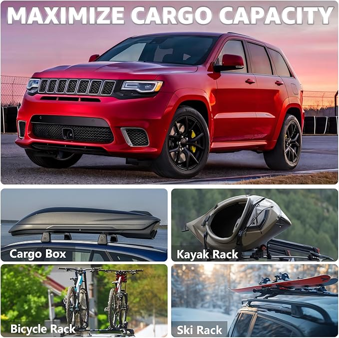 Roof Rack Cross Bars Compatible with Jeep Grand Cherokee Altitude & SRT & Trackhawk with Roof Black Moldings 2011-2022, Adjustable Aluminum 300 LBS Anti-Theft Lock Crossbar for Bike, Snowboard,Luggage
