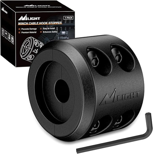 Nilight Winch Stopper for ATV UTV Truck SUV Winch Cable Hook Rubber Stopper Protect Towing Hook Synthetic Rope winch accessories Rope Line Saver with Stainless Steel Screws and Nuts Allen Wrenc, Black