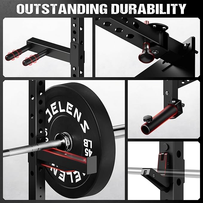 Folding Squat Rack, Wall Mounted Power Rack for Home Gym, Space Saving Multi-Functional Power Cage with Attachments