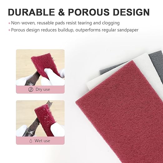 12 Scuff Pad Variety Pack, 4 Each Maroon, Gray, White, Scuffing, Scouring, Sanding, Cleaning, Blending, Paint Surface Prep Adhesion - 6" x 9" Automotive Auto Body 7447&7448&7445