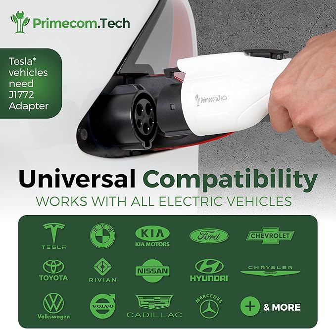 PRIMECOM Level 2 Electric Vehicle (EV) Charger (220V / 240Volt, 16Amp) Portable EVSE Smart Electric Car Charger, 30', 40', and 50 Feet Lengths (NEMA 6-30P, 50 Feet)
