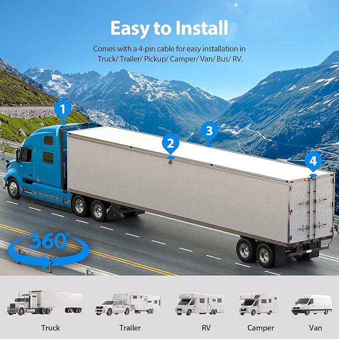 10 Inch HD Wired Backup Camera System Kit with Monitor, Loop Recording, 2-Rear Camera+2-Side Camera, IR Night Vision Waterproof Camera with Parking Lines for Bus, Truck, Trailer, RV, BY104A