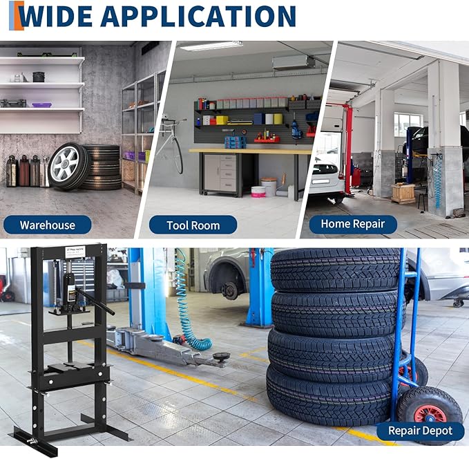 6 Ton H Frame Hydraulic Shop Press,Floor Press with Adjustable Height Stamping Plates,Built in Relief Valve for Bending Straightening Bearings u Joints Car Repair Professional Use 18.9"×15.75"×36.8"