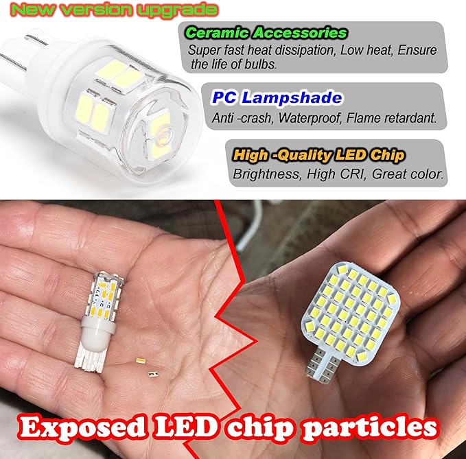 10Pcs Bright T10 921 922 912 194 168 906 2825 Led Bulbs for 12V RV Tralier Interior Ceiling Dome Light, Cool White 6000k, LED Camper Boat Trunk Car Marine Map License Backup Reverse Lamp Lights