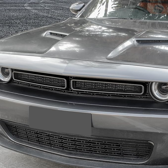 for Challenger Front Grill Mesh Grille Inserts Trim Cover for Dodge Challenger 2015-2023 Black Carbon Fiber Grain Exterior Accessories 2pcs