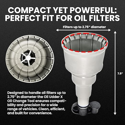 X Oil Change Tool - Fits Oil Filters Up to 2.75" Diameter - Spill-Free Oil Filter Funnel with Magnet - Hands Free Magnetic Hold to Filter - Durable Nitrile Rubber Construction Maximum Grip