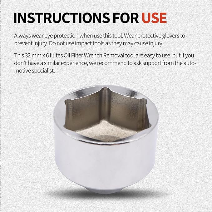 32mm Oil Filter Wrench Socket Compatible with Ecotec,Compatible with TDI, Compatible with VW,Compatible with GM, Compatible with Audi, Compatible with BMW, Compatible with Polaris