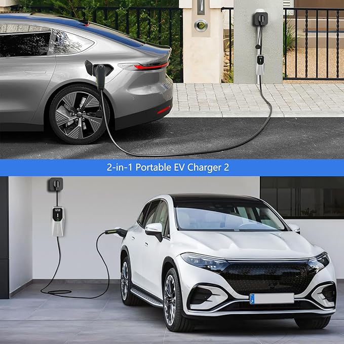 32A Portable Level 2 EV Charger, 240V 7.68kW Mobile Electric Car Charger, Portable EV Chargers for SAE J1772, 25ft Cable with NEMA 14-50 Plug, Electric Vehicle Charging Station for Home and Outdoor