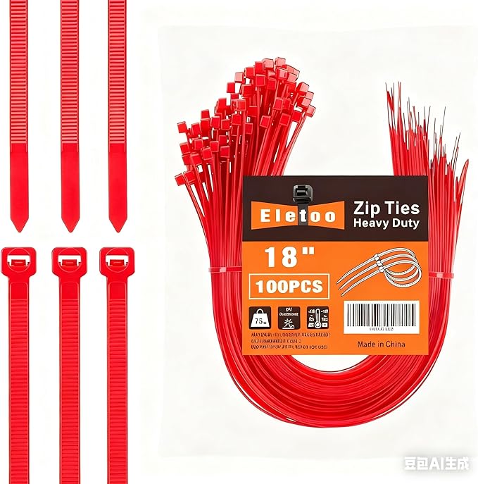 100PCS 18 inch Red Zip Ties Heavy Duty, 75LBS Tensile Strength, Self-Locking Heavy Duty UV Resistant Cable Ties for Indoor and Outdoor Use