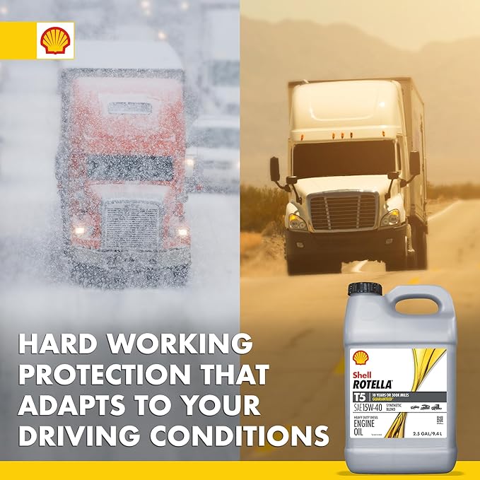 Shell Rotella 550046213-2PK T5 Synthetic Blend 15W-40 Diesel Engine Oil (2.5 Gallon, Case of 2)