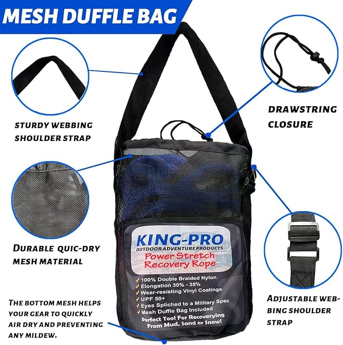 KING-PRO Kinetic Recovery Rope 3/4“x30' Towing Rope 20,000lbs Breaking Strength 100% Nylon Made Heavy Duty Offroad Snatch Strap 30% Elasticity for Full-Size Truck Large SUVs Offroad Vehicels (Blue)