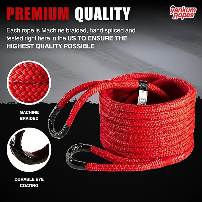 Yankum Kinetic Recovery Rope - Heavy Duty 5/8" x 20' Tow Rope, Off-Road & Vehicle Recovery, Kinetic Energy Ropes for 4x4, Jeep, and Trucks, Made in USA – Viper Series