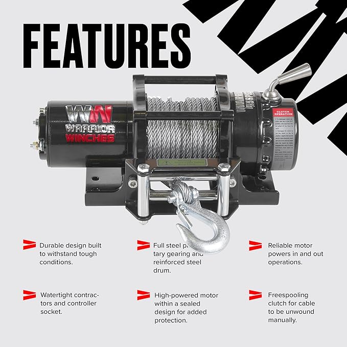 Warrior Winches Ninja 4500 lbs - Premium 12V Electric ATV/UTV Winch with Steel Cable, Compact and Powerful 12 Volt ATV Winch - Comes with Wireless Remote - Perfect for ATV, UTV, Boat, Trailer