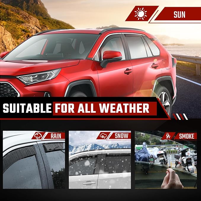 in-Channel Rain Guards Fit for Toyota RAV4 2019-2025 Black Extra Durable Shatterproof Side Window Deflectors, Window Visors, Wind Deflectors - 4 PCS