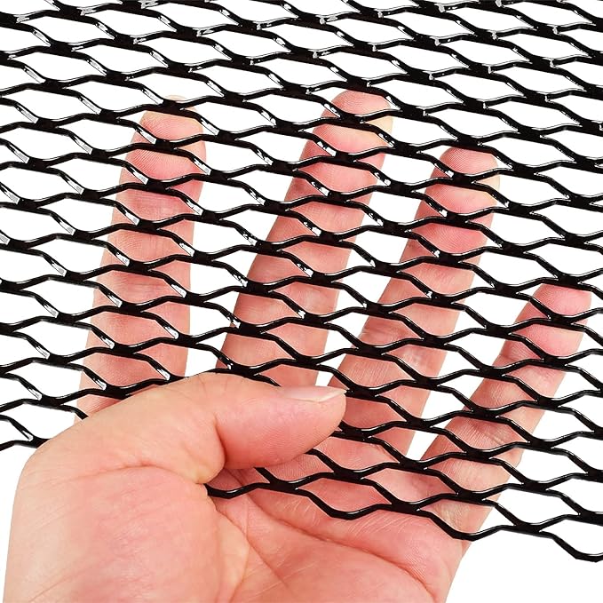 AggAuto 47x16 inches Car Pickup Truck Grill Mesh Spoiler Bumper Vent Aluminum Alloy Automotive Grille Insert Air Intake Racing Seagull Hole 8x25mm Black