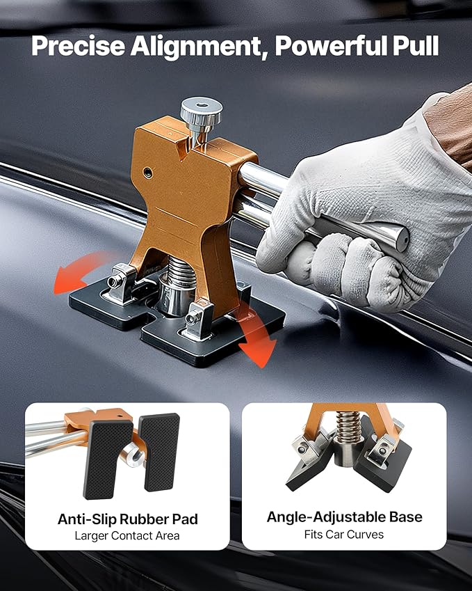 VEVOR Dent Puller Kit, 60 PCS Paintless Dent Removal Kit with Golden Lifter, Bridge Puller, Rubber Hammer, Glue Gun, Auto Body Hail Damage Repair Remover Tools for Car Refrigerator Door Ding Repair