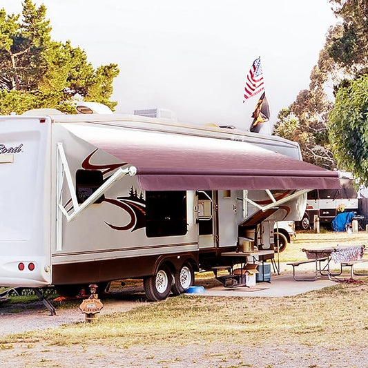 Awnlux White Motorized Modular Retractable RV Awning Full Set Assemblies for RV, 5th Wheel, Travel Trailers, Toy Haulers, and Motorhome-RV Trailer Awning for Home or Camper-15x8 Ft-Burgundy Fade