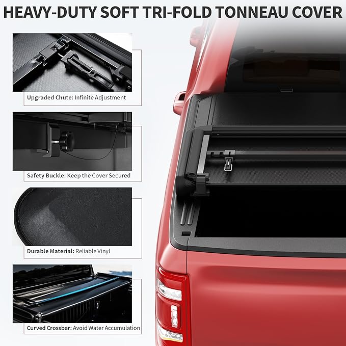 oEdRo Upgraded Tri-Fold Truck Bed Tonneau Cover Compatible with 2015-2025 Ford F-150 F150 5.5 Feet Bed