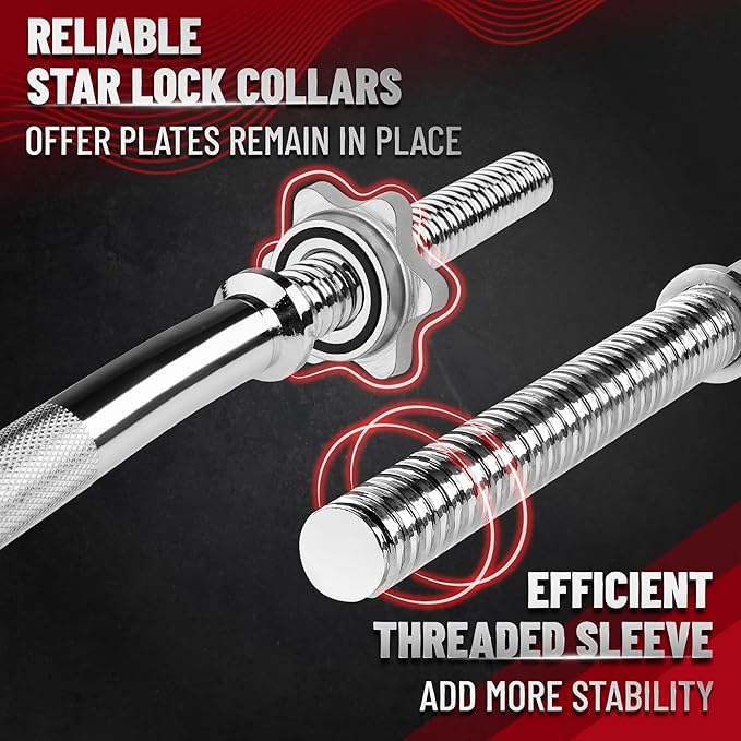 Yes4All 480LB Standard Straight Barbell 60" & EZ Curl Bar 47", Weight Bar 1" Diameter - Star Lock Collars & Rubber Ring for Deadlifts, Squats