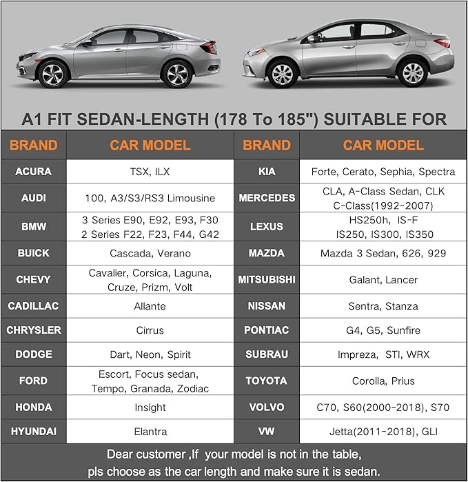 Kayme 7 Layers Heavy Duty Car Cover Waterproof All Weather, Outdoor Full Exterior Cover Fit for Toyota Corolla, Nissan Sentra, Honda Civic, Mazda 3, Audi A3, Kia Forte, Etc. (Fit Sedan 178-185 in)