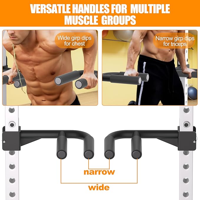 Muti-Grip Dip Bars Attachment for 2" x 2" Power Cage with 5/8" or 1" Hole, Non-Slip Wide & Narrow Grip Dips Double Handles, 600 lbs Capacity, Squat Rack Attachment for Dips, Inverted Rows, Push-Ups