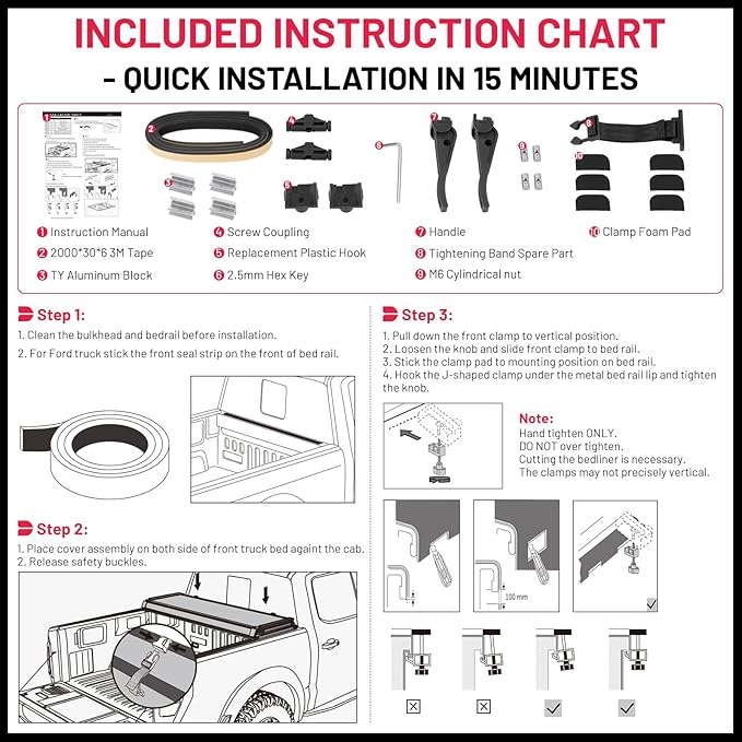 BDFHYK 5' FRP Hard Tri-Fold Truck Bed Tonneau Cover Compatible with Toyota Tacoma Double Cab 2016-2023 5.0 FT (60.3") Bed (Excl. Trail Edition) w/OE Track System, Waterproof, No-Drill, Anti-Theft