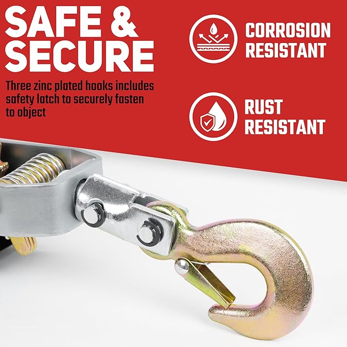 NEIKO 02254A Come Along Winch, 4-Ton (8,000lbs) Pulling Capacity, 9.8Ft, 3 Hook, Heavy Duty Power Cable Come Along Tool with Dual Gears, Hand Winch Cable, Automotive Hoist Winch Puller, Recovery Gear