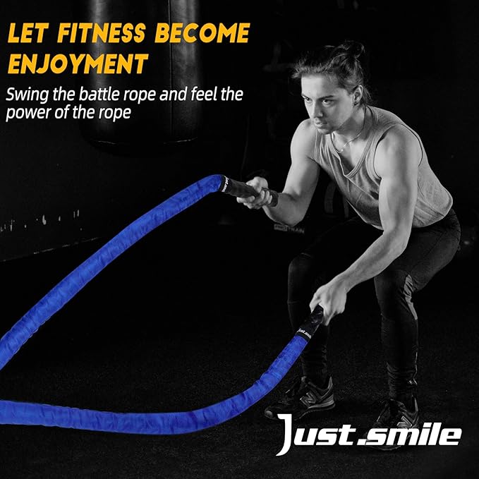 Just.smile Battle Ropes,Ropes for Working Out, Battle Rope for Home Gym with Cover, Steel Anchor & Strap Included, Heavy Ropes for Exercise Training - 1.5/2 Inch…