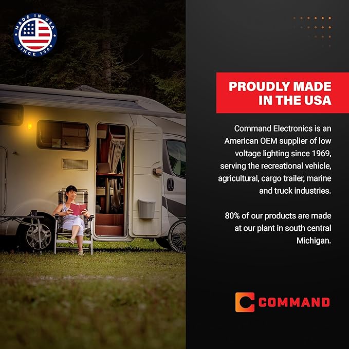 Command Electronics 12V LED Exterior Extruded Porch Light – Surface Mount Utility – IP67 Rating OEM RV, Camper, Bus, Truck, & Trailer – 8"x1.4"x1.4" – Black Case/White Light 2-Pack