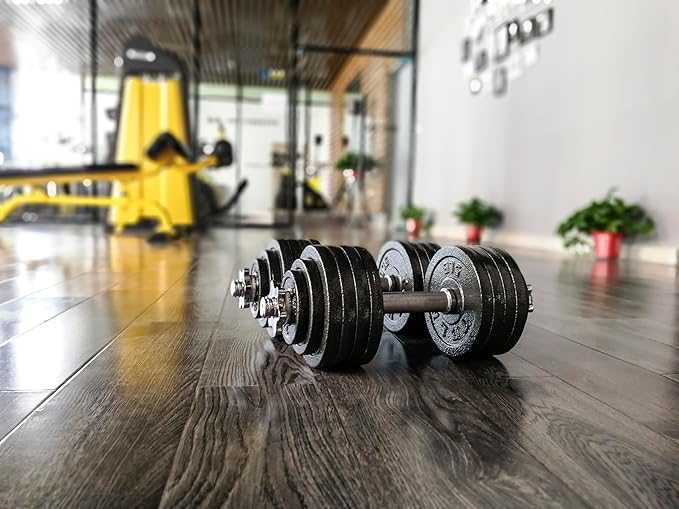 TELK – Adjustable Dumbbell Set – Home Gym Weight Set with Baked Enamel Cast Iron Plates – Space-Saving Free Weights for Strength Training