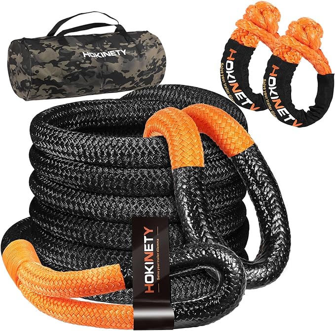 Kinetic Recovery Tow Rope: 1.26" x 30ft Snatch Strap with Soft Shackles Heavy Duty Offroad Towing Straps Kit for Trucks SUV UTV ATV Tractor Car Jeep - Black