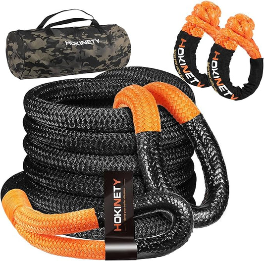Kinetic Recovery Tow Rope: 1.26" x 30ft Snatch Strap with Soft Shackles Heavy Duty Offroad Towing Straps Kit for Trucks SUV UTV ATV Tractor Car Jeep - Black