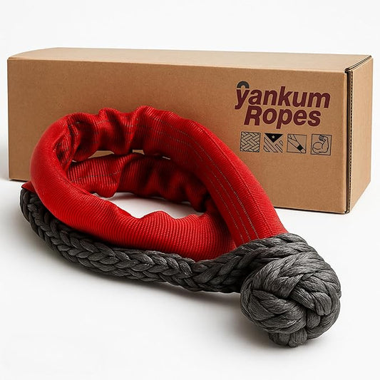 Yankum 7/16" Soft Shackle with Red Chafe Sleeve - Synthetic Recovery, Heavy Duty Tow Shackle, Soft Shackles for Towing, Off-Road Recovery Gear, Made in USA