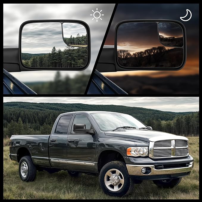 DWVO Towing Mirror fit Dodge Ram 1500 2002-2008, Dodge Ram 2500 3500 2003-2009, Power Adjustable Heated Manual Flip-Up Folding Tow Mirrors Pair Set