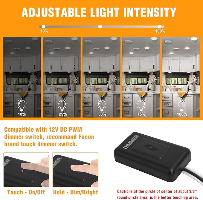 Facon 3.5" LED RV Puck Light Surface Mount - 2Pack, 12V RV Dome Light with Switch, 230LM Cool White (4000K), Ideal for RVs, Motorhomes, Campers, Marine Vehicles