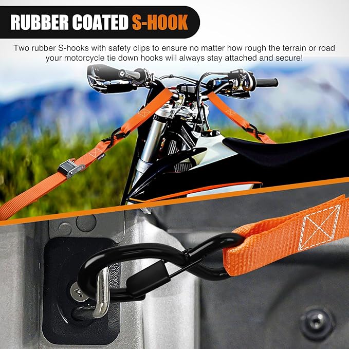 Nilight Motorcycle Tie Down Straps 1.5”×8’ Heavy Duty Cambuckle with Soft Loops Safety S-Hooks 3084Lbs Break Strength for Securing Dirtbikes ATV UTV