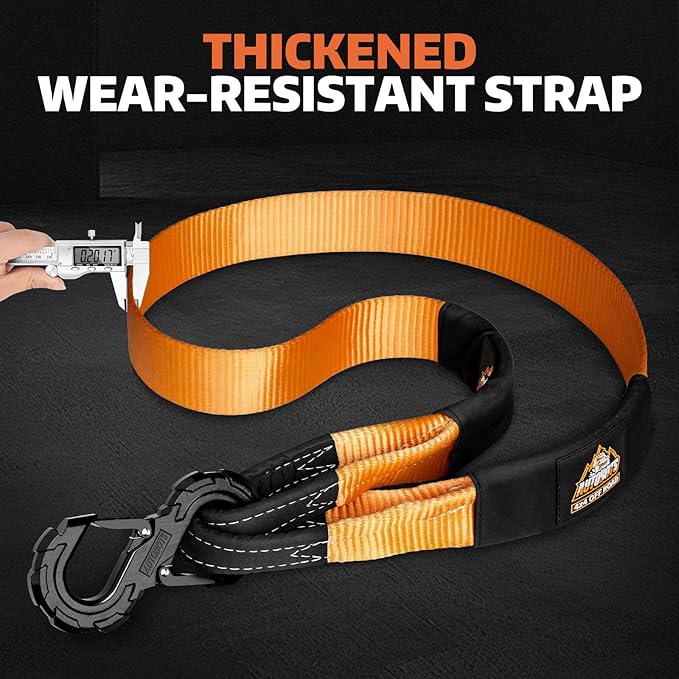AUTOBOTS Tree Saver Strap 3" x 8' with S-Shaped Tow Hook，Heavy Duty Tow Strap 35300LBS Break Strength - Emergency Recovery Strap Winch Extension