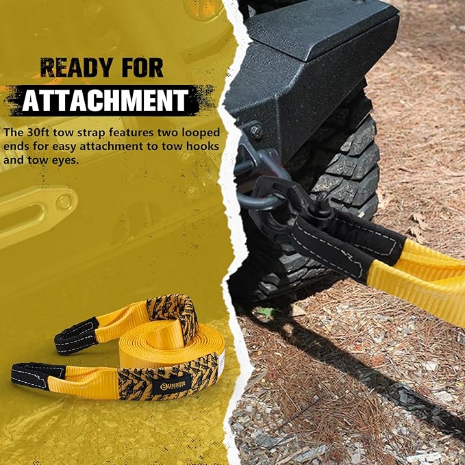 BUNKER INDUST Heavy Duty Tow Strap with Bag Recovery Kit, 3" x 30ft Tree Saver Winch Strap 35,000 lbs Recovery Straps - Emergency Vehicle Off Road Towing Rope